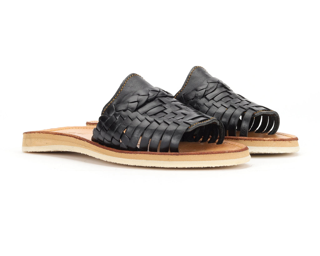 Huarache Peep-Toe Slide – Black | Woven Slide Sandal | Artisanal Summer Style