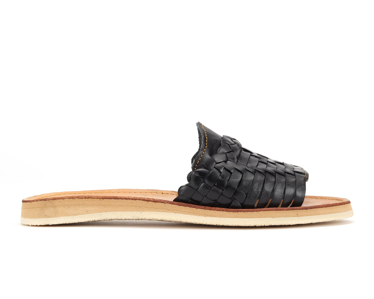 Huarache Peep-Toe Slide – Black | Woven Slide Sandal | Artisanal Summer Style
