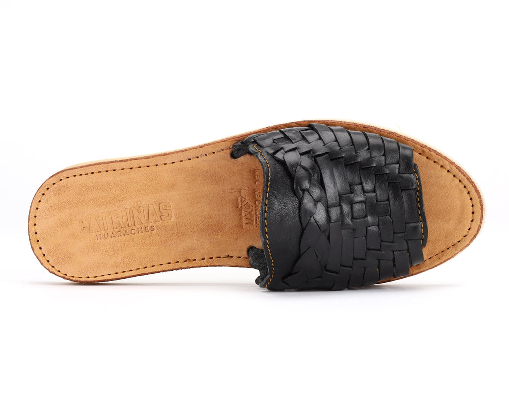 Huarache Peep-Toe Slide – Black | Woven Slide Sandal | Artisanal Summer Style