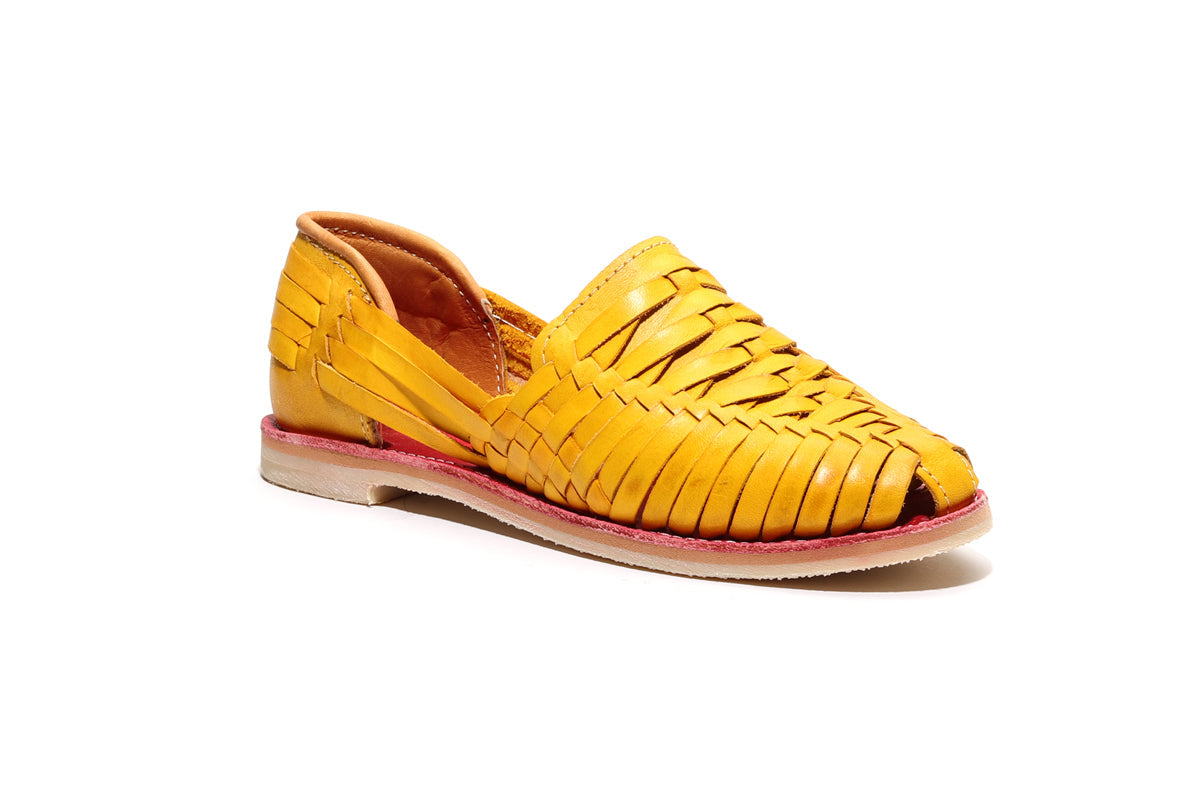 Cross Woven Huarache Sandal – Mango | Handcrafted Woven Sandal | Vibrant Summer Style