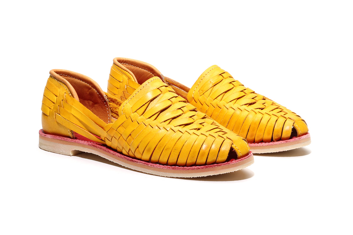 Cross Woven Huarache Sandal – Mango | Handcrafted Woven Sandal | Vibrant Summer Style